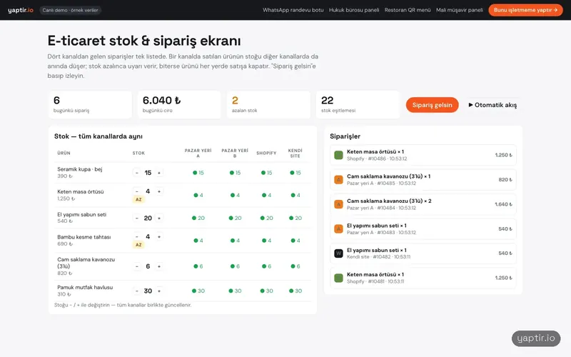 E-ticaret stok & sipariş demosu