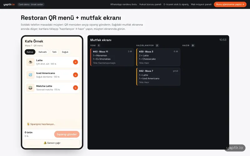 Restoran QR menü + mutfak demosu